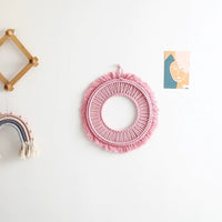 Macrame Mirror — Round | Handmade Boho Wall Decor - Pink