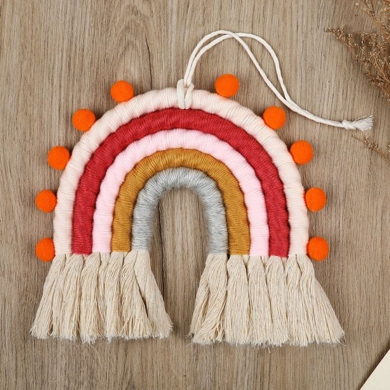 Small Macrame Rainbow | Handmade Boho Wall Decor - Red