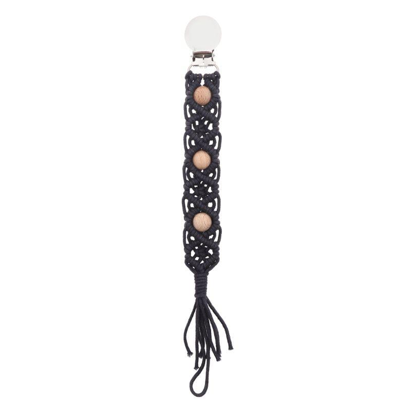Attache tétine macramé noire avec perles