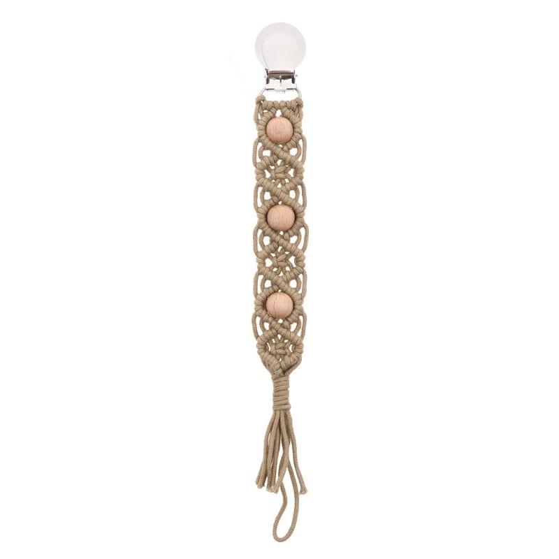 Attache tétine macramé sable avec perles