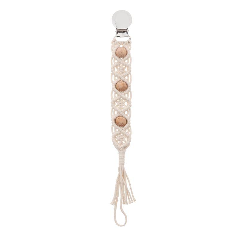 Attache tétine macramé beige avec perles