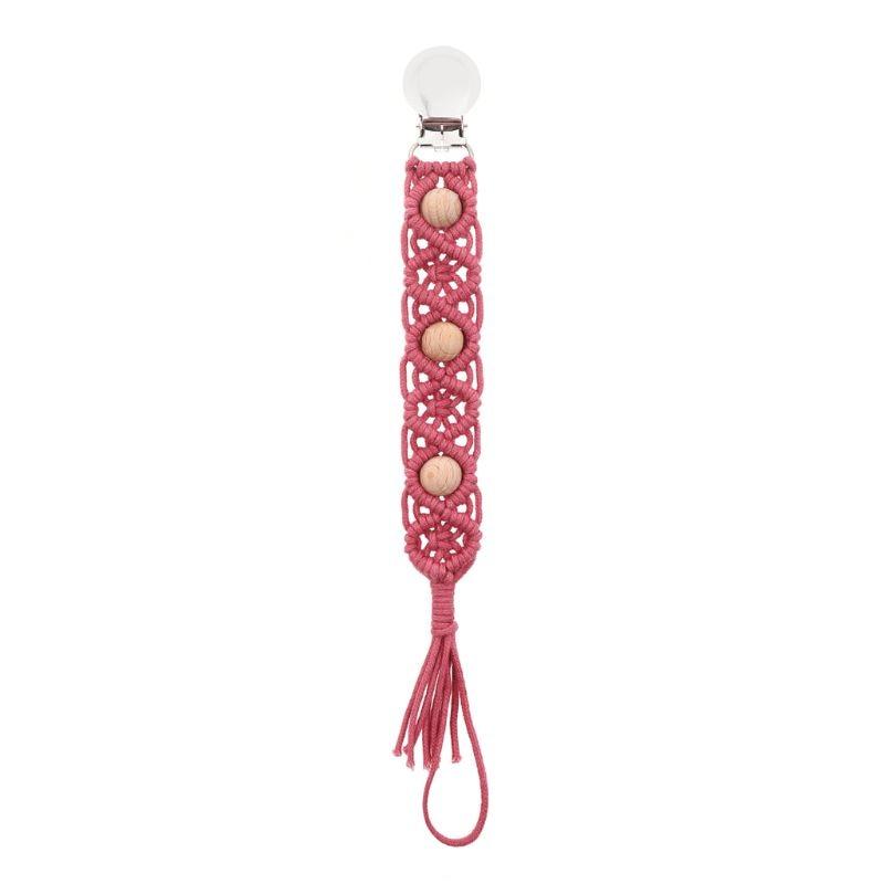 Attache tétine macramé rose avec perles