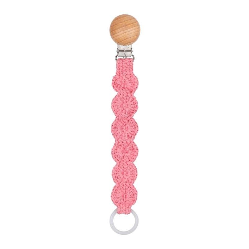 attache tétine ronde macramé rose