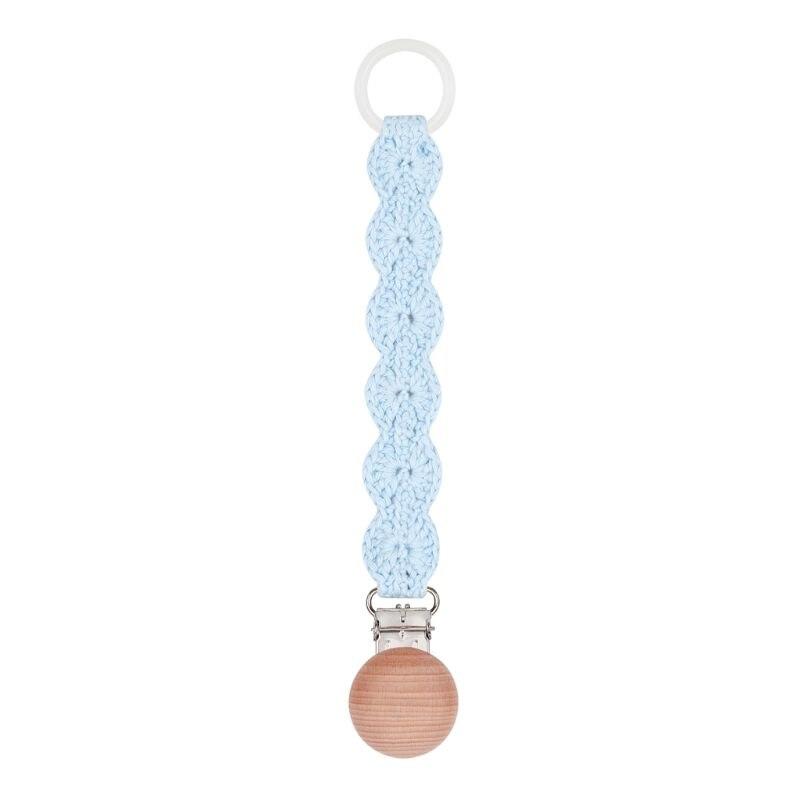 attache tétine ronde macramé bleu