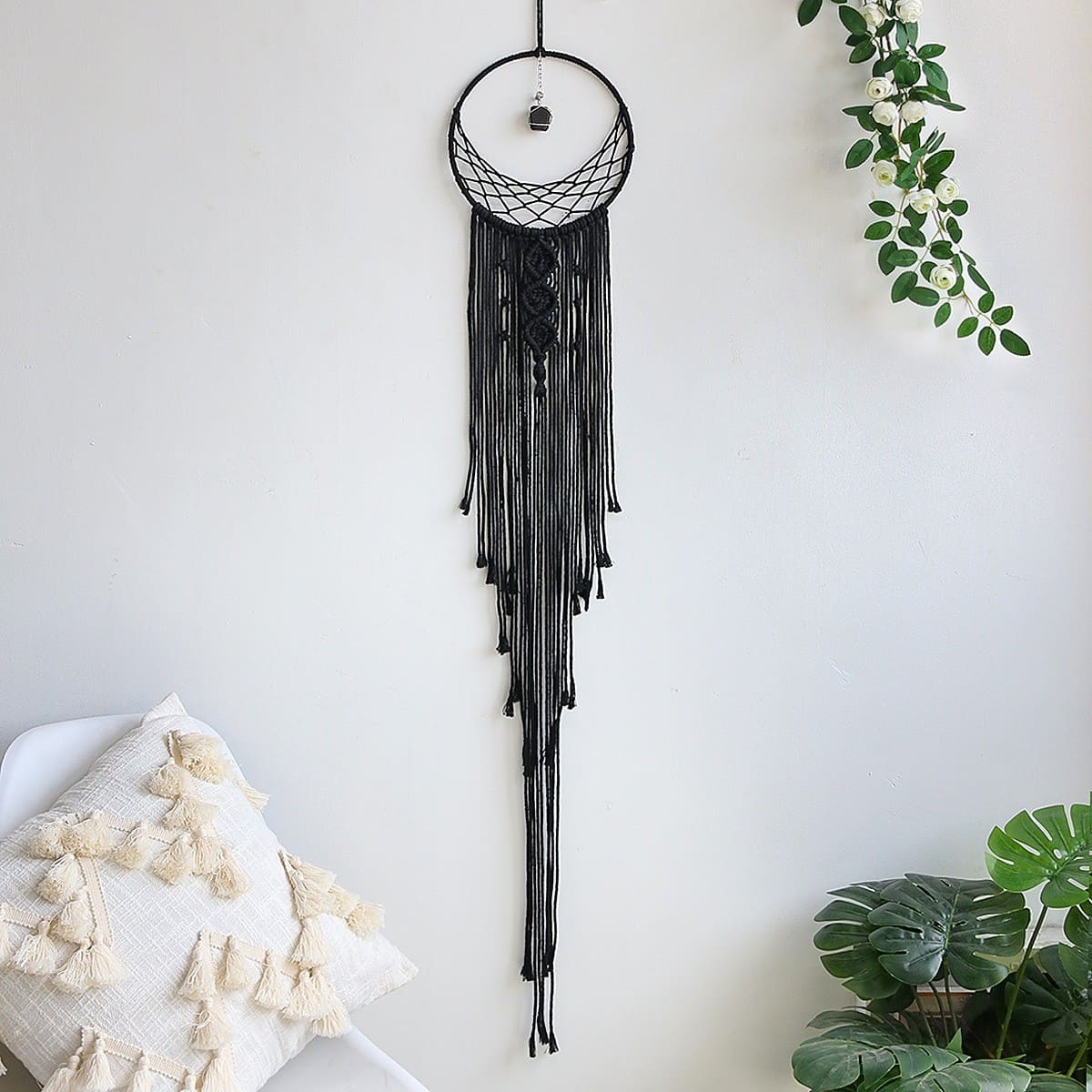 Attrape reve noir macramé