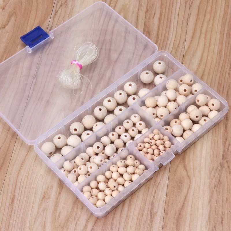 Boite de perles en bois macramé