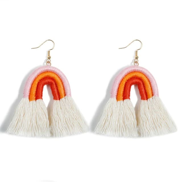 Boucle d'oreille arc en ciel macramé