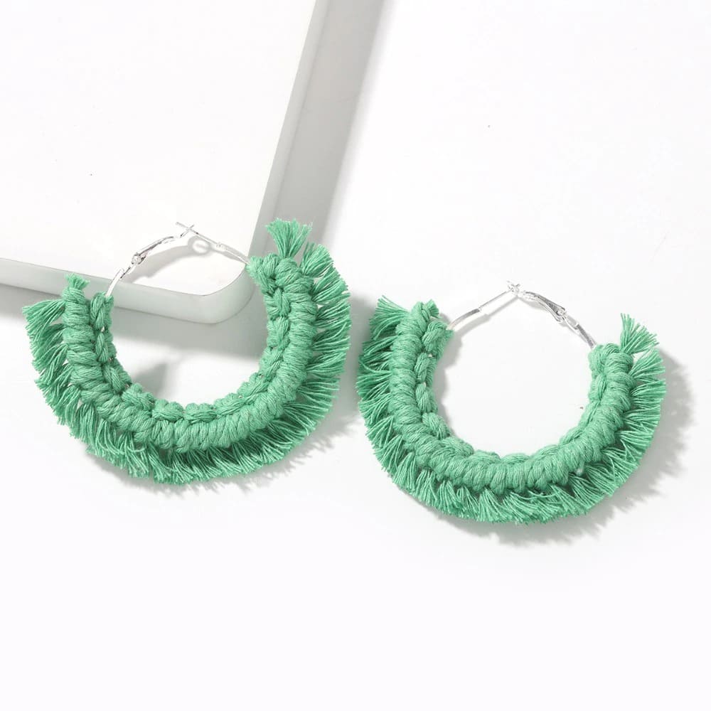 Boucle d'oreille bohème macramé vert