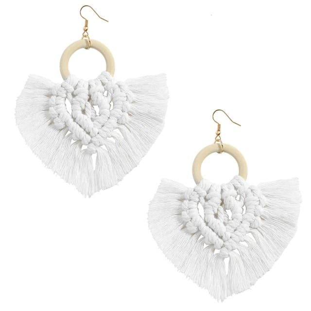 Boucle d'oreille coton macramé blanc