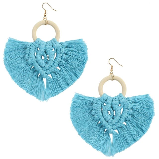 Boucle d'oreille coton macramé bleu