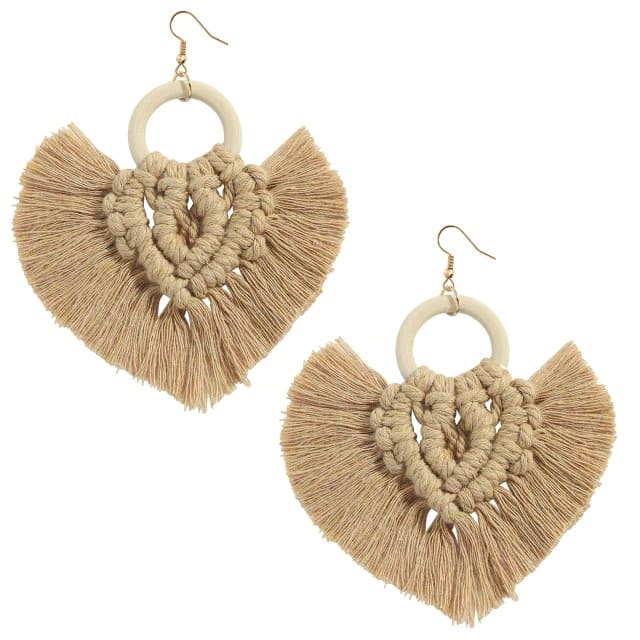 Boucle d'oreille coton macramé marron