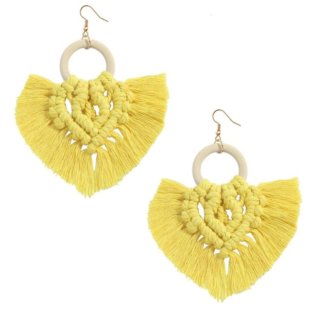 Boucle d'oreille coton macramé jaune