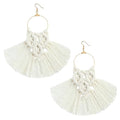Boucle d'oreille frange macramé beige