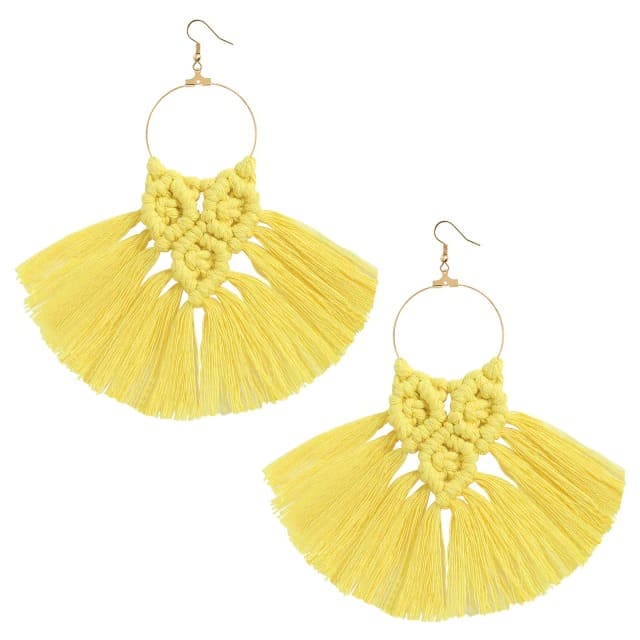 Boucle d'oreille frange macramé jaune