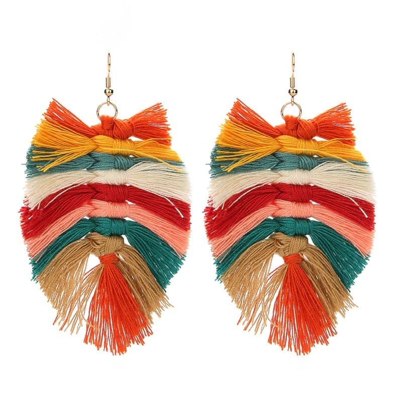 Boucle d'oreille macramé plume multicolore