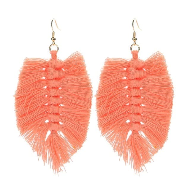Boucle d'oreille macramé plume rose