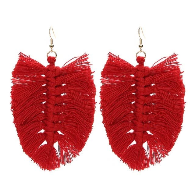 Boucle d'oreille macramé plume rouge