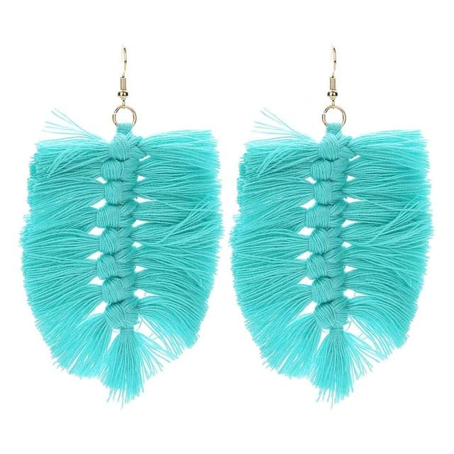 Boucle d'oreille macramé plume turquoise