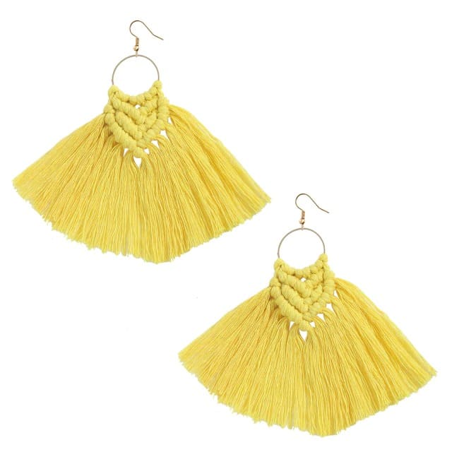 Boucle d'oreille pampille macramé jaune