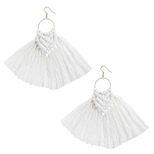 Boucle d'oreille pampille macramé blanc
