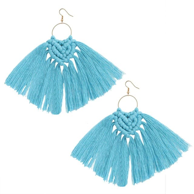 Boucle d'oreille pampille macramé bleu