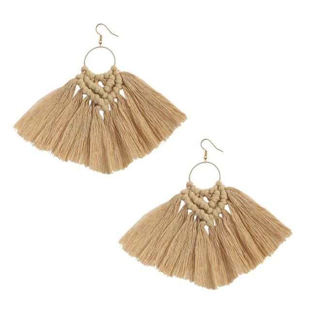 Boucle d'oreille pampille macramé marron