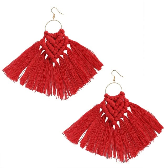 Boucle d'oreille pampille macramé rouge