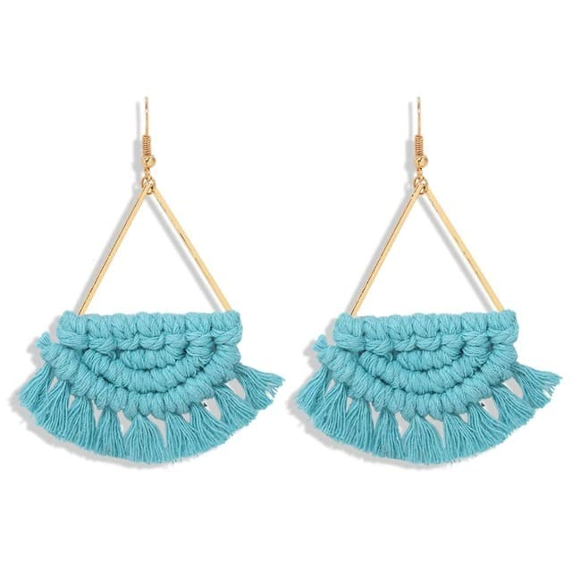 Boucle d'oreille pompon macramé bleu