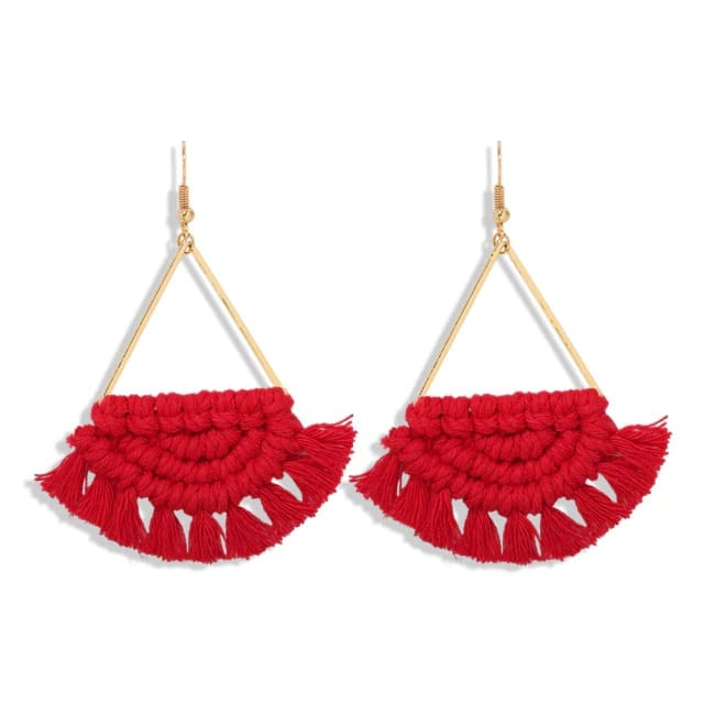 Boucle d'oreille pompon macramé rouge