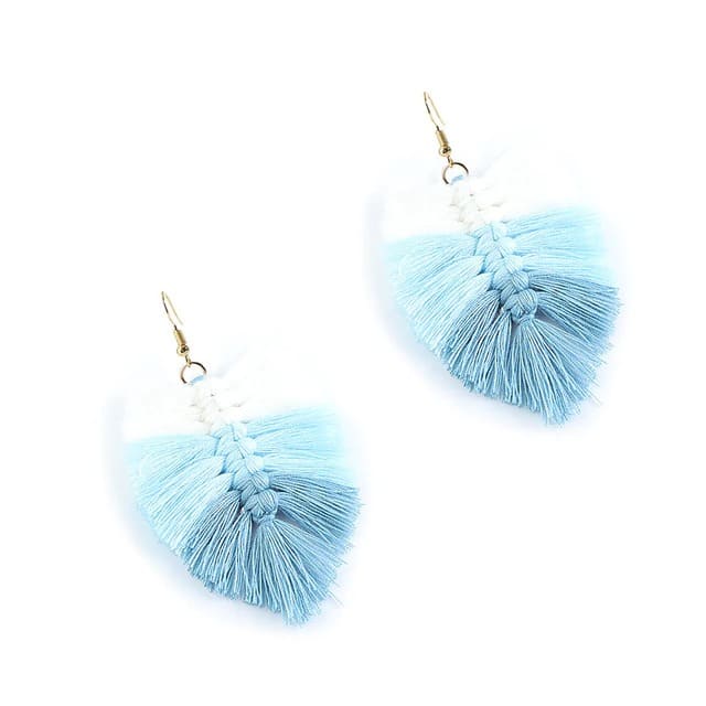Boucle d'oreille feuille macramé bleu