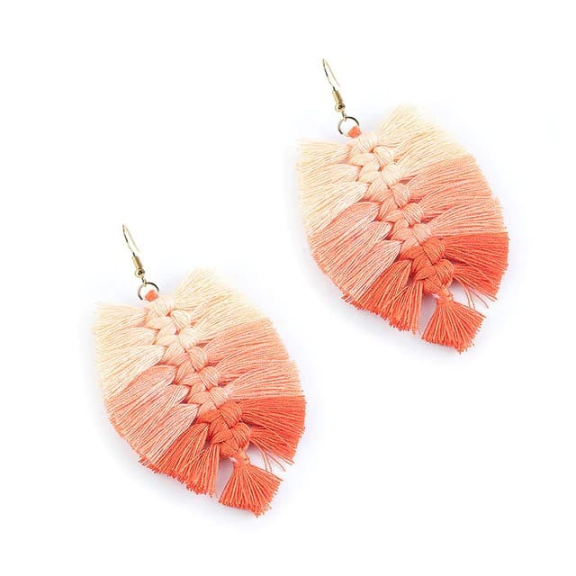 Boucle d'oreille feuille macramé orange