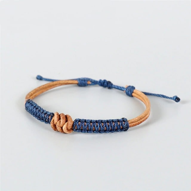 Bracelet macramé cuir bleu