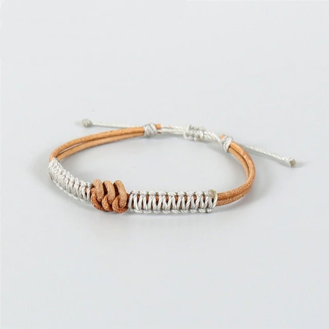 Bracelet macramé cuir gris