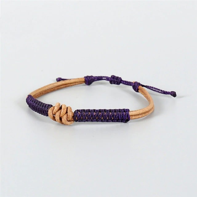 Bracelet macramé cuir violet