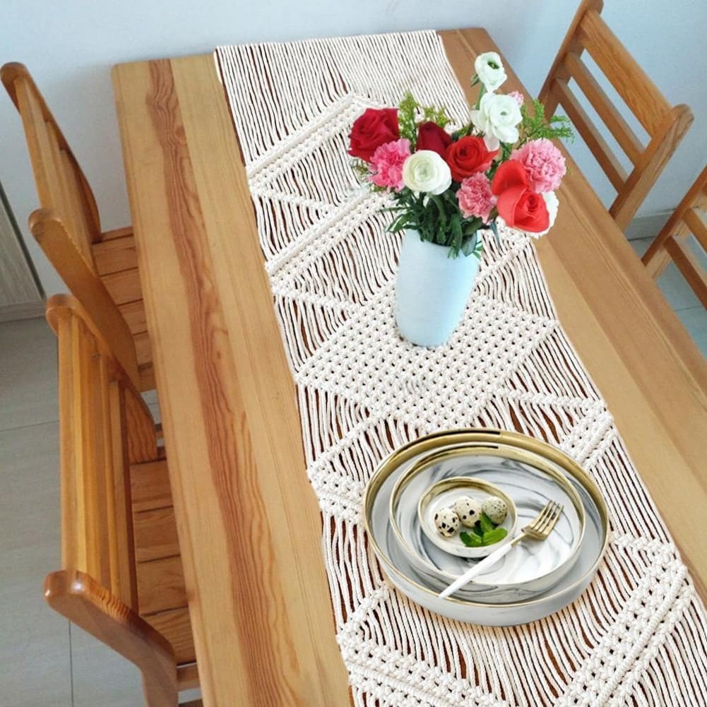 Chemin de table coton macramé beige