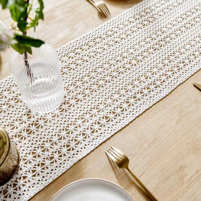 Chemin de table coton macramé blanc