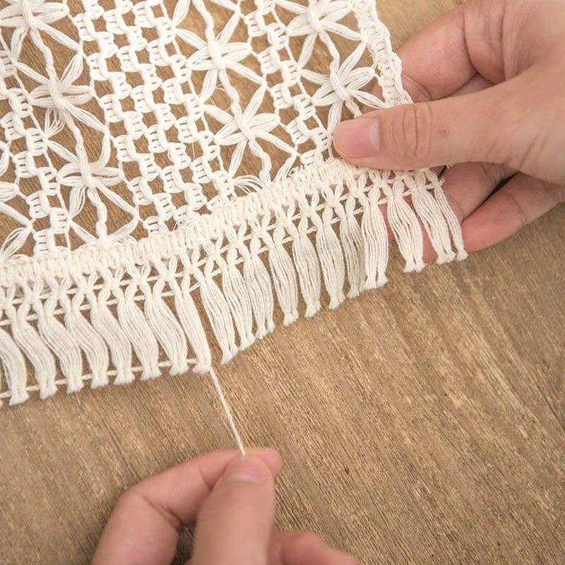 Chemin de table blanc coton macramé
