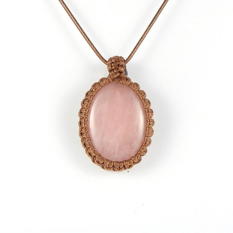 Collier macramé pierre rose