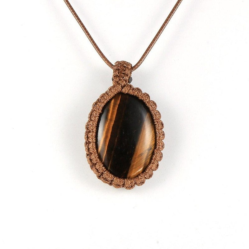 Collier macramé pierre marron