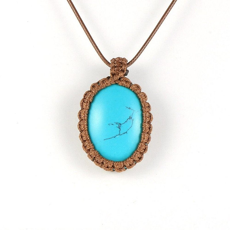 Collier macramé pierre bleu ciel