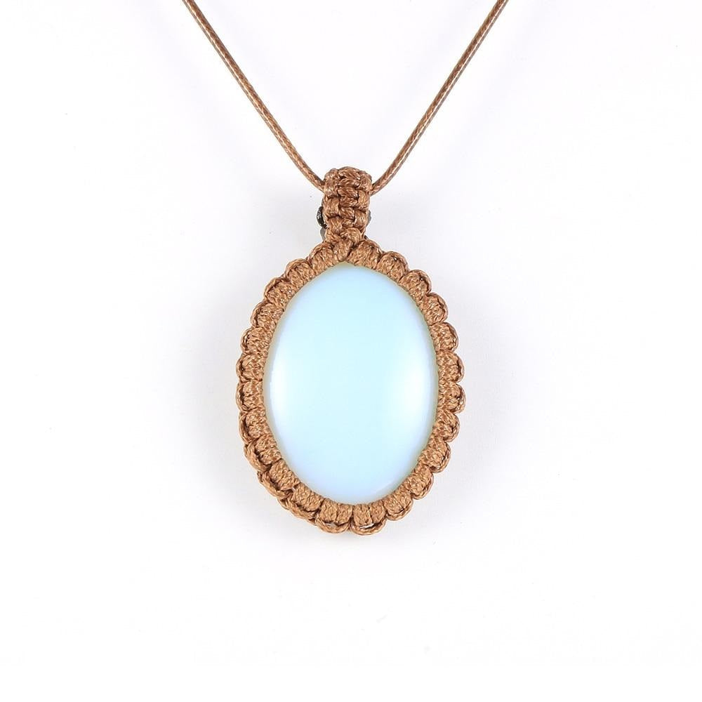 Collier macramé pierre bleu ciel