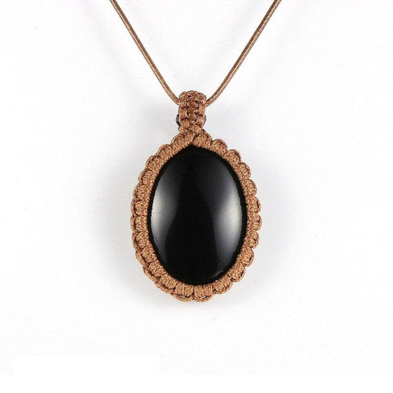 Collier macramé pierre noir