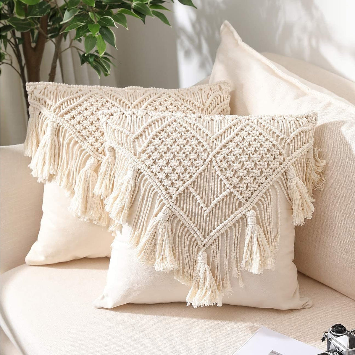 Housse de coussin en macramé bohème