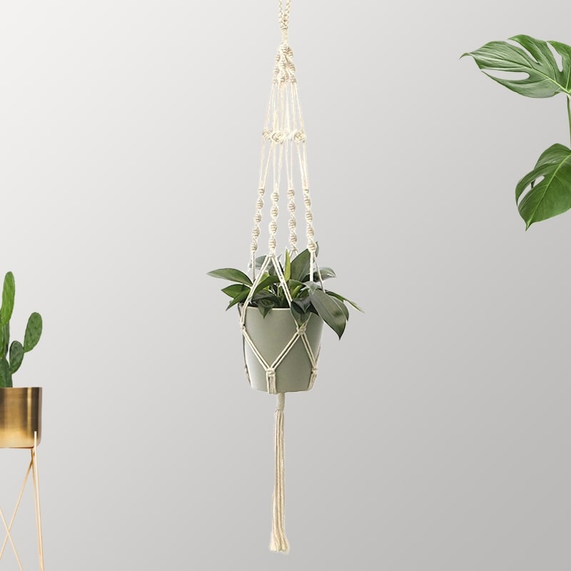 Multicolor Macrame Plant Hanger | Handmade Cotton Rope - Natural