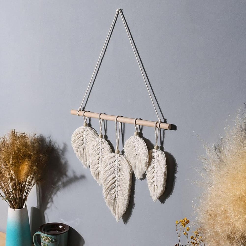 Décoration murale plume macramé