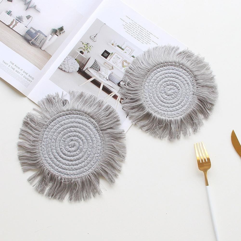 Dessous de verre bohème macramé gris