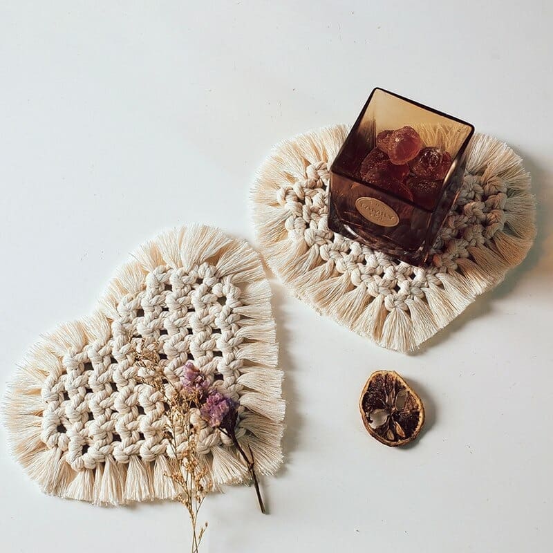 Dessous de verre cœur macramé