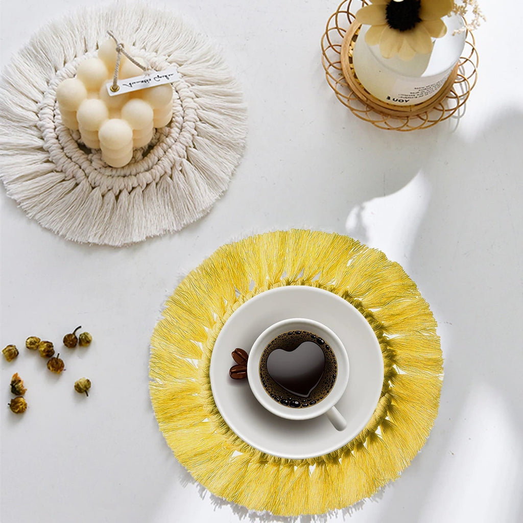 Dessous de verre macramé jaune