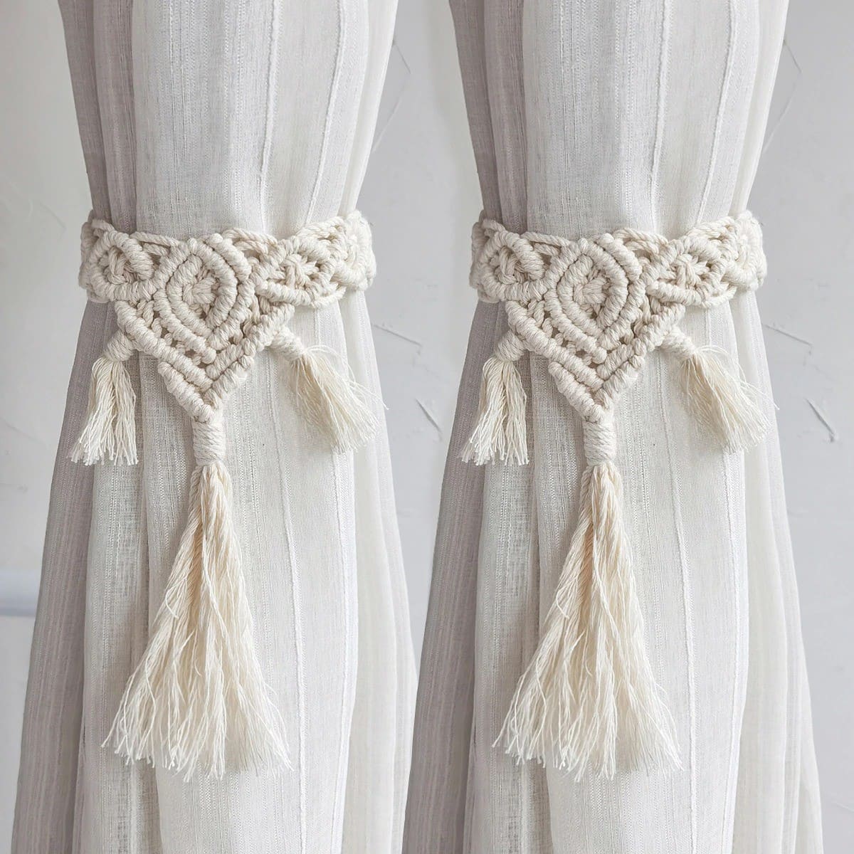 Embrasses à rideaux en coton macramé