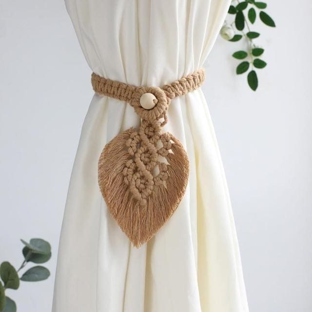 Embrasse rideau feuille macramé marron
